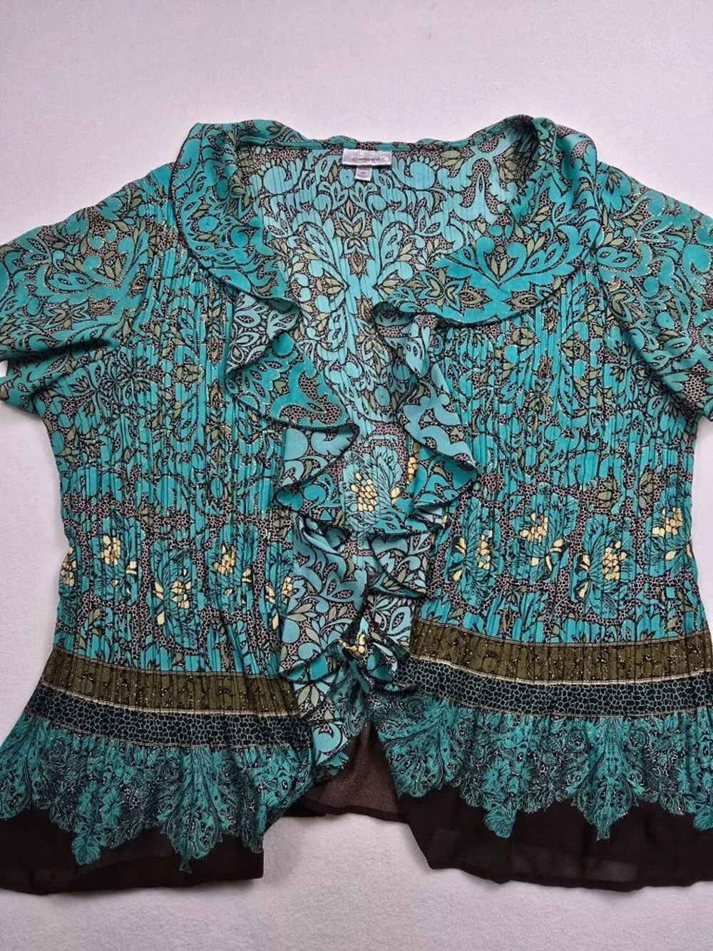 Dressbarn Womens 3X Ruffle Front Blouse Floral Print Lace Hem - Picture 2 of 5